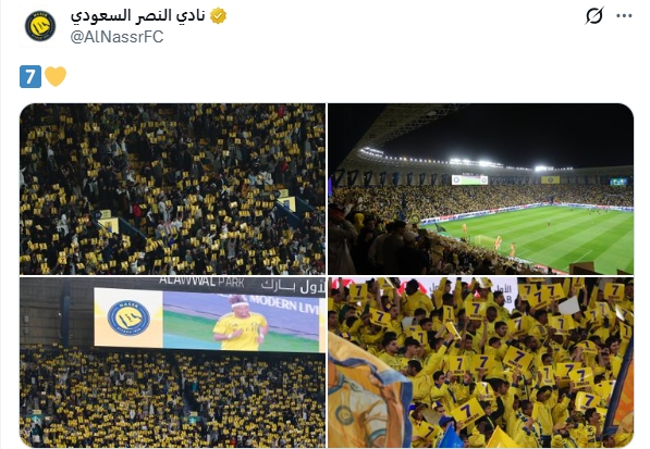 一条战线！胜利球迷全场高举7号声援C罗，俱乐部社媒也晒照力挺